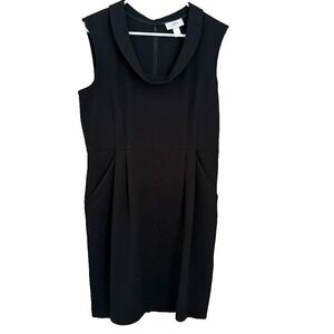 Ann Taylor LOFT Black Sleeveless Pleated Sheath Dress Sz 10 Work Office Classic‎